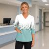Bata de trabajo para mujer con estampado floral, cuello en V, bolsillos, aberturas laterales, mangas de tres cuartos