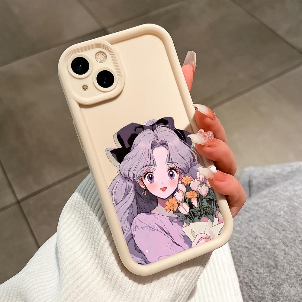 For iPhone 16 15 Pro Max Redmi Note 13 12 Pro Samsung S25 S24 S23 A15 A14 A16 A05 A06 Full Lens Protect Cartoon Girl Soft Silicone Shockproof Casing