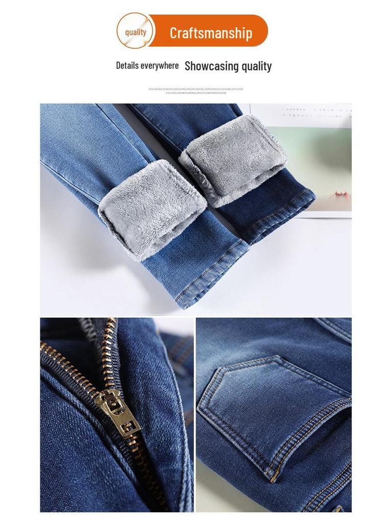 Plus Size Fleece-Lined High Waist Skinny Jeans for Women, Slim Fit Autumn Winter Pants