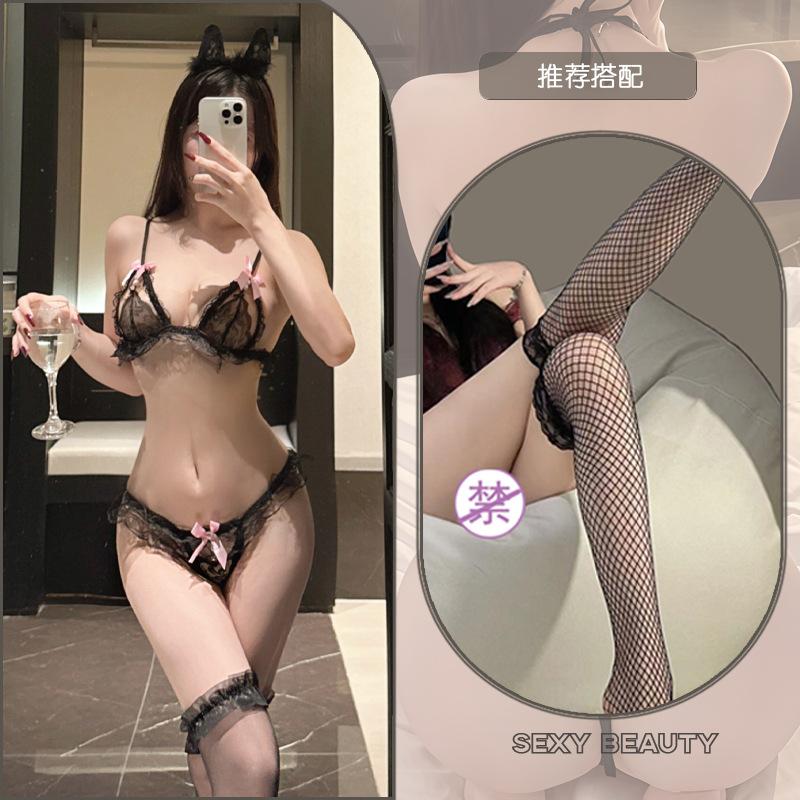 Sexy lingerie bikini three-point women's pearl thong bra passion free suit fun lingerie