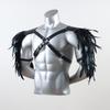 Vintage PU Leather Body Chain Harness with Feather Shoulder Armor Medieval Viking Style Chest Strap Halloween Cosplay Accessorie