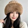 Autumn and Winter Twist Knitted Plush Hat Women's Thickened Bucket Hat Shows a Small Face, Ear Protectors Keep Warm, Fluffy Hat Cold Hat