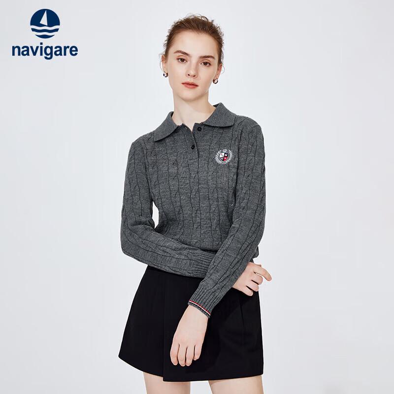 

Navigare Women s Collared Cable Knit Sweater M