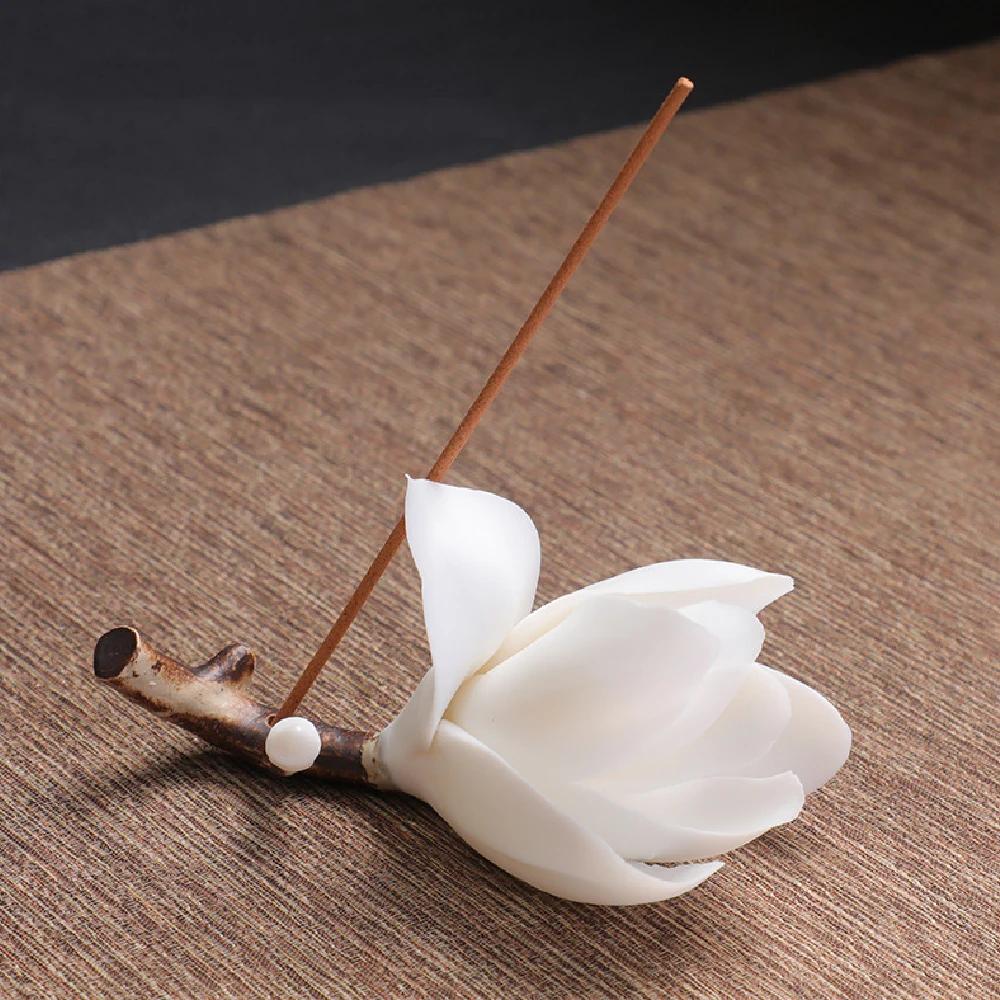 

Подставка для благовоний в виде палочки магнолии из керамики, сделанная вручную, элегантный держатель для благовоний для украшения дома белый