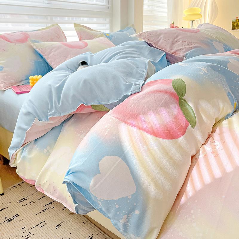 Class A Maternal And Infant Grade Small Fresh Pure Abraded Four-Piece Set Skin-Friendly Bed Sheet Washed Cotton Quilt Cover Student Dormitory 3Pcs Set