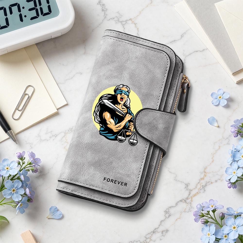 Themis Pattern Long Wallet Portable Multi Card Slot Purse Fashion Daily Use Money Holder