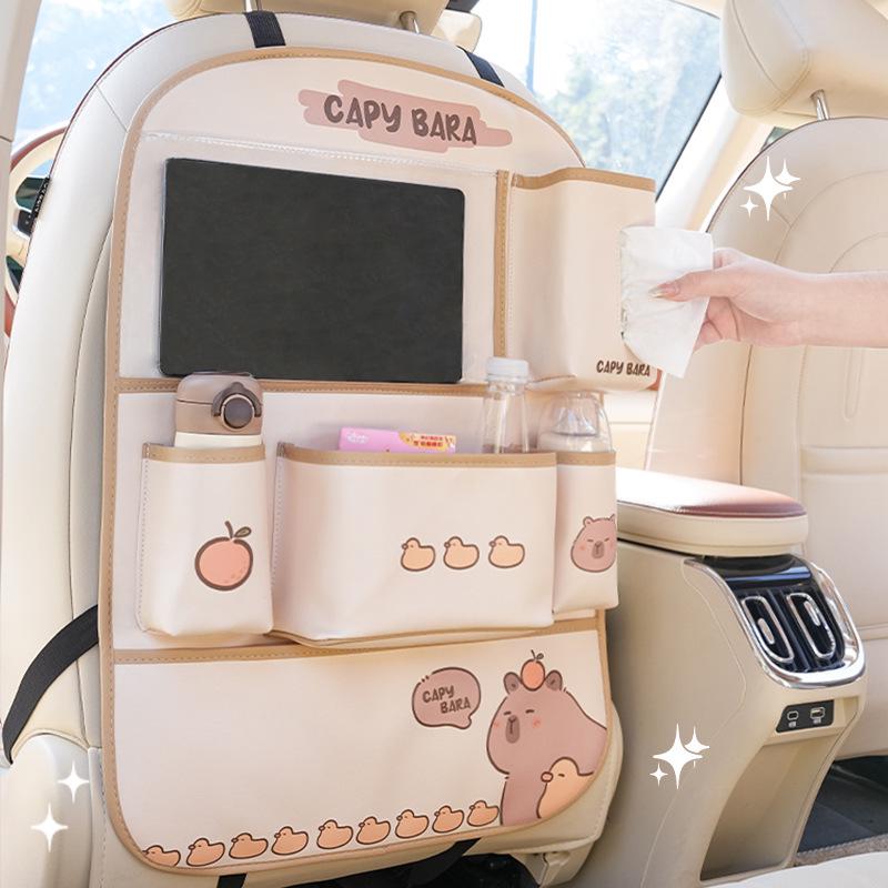 Bolsa de Armazenamento para Carro Capivara: Antisujeira, Antichute, Lixeira de Couro Desenho Animado