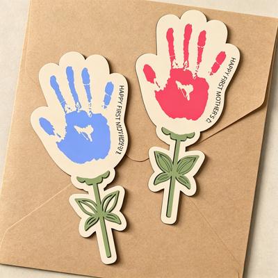 Mother's Day DIY Hand Flower Handprint Art Wooden Sign Handmade Kids Palm Floral Sign Happy First