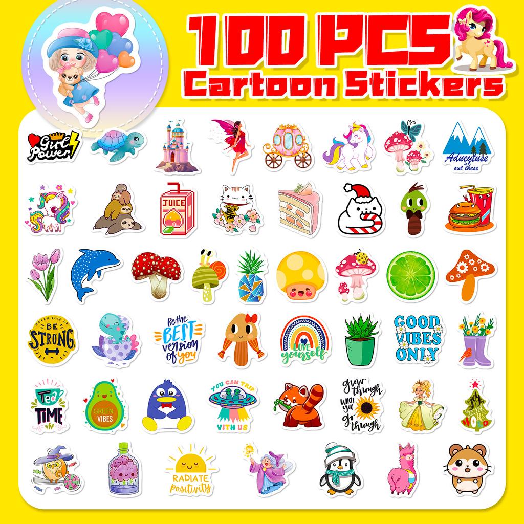 100 Small Size 4Cm Castle Mix And Match Small Fresh Party Graffiti Sticker Cartoon Computer Water Cup Text