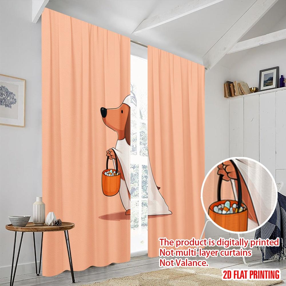 2pcs,2D plane printing Curtain Popular halloween pumpkin (18) Polyester Easy Install (without rod) Holiday Ldeal for Living
