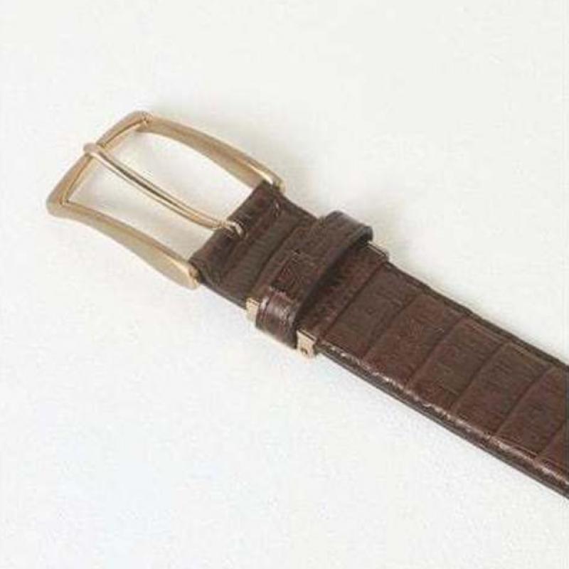 Daks Brown Crocodile Tail Premium Leather Bronze Buckle Belt Dbbe6e395w3