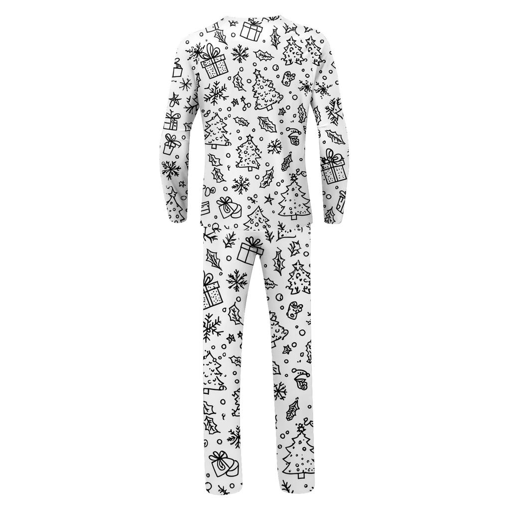 DIY Hand Painted Colorable-Parent-child Outfit - Christmas Print Round Neck Parent-child Long Sleeve Long Pants Home Clothes Suit Spring
