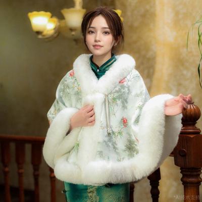 Shawl Paired with New Autumn and Winter Outerwear Cardigan To Thicken the Noble Temperament