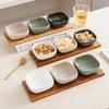 Nordic Simple Ceramic Snack Bowl 1-Piece Set Acacia Wood Tray Square Condiment Dish Set Household Kitchen Divided Sauce Dish