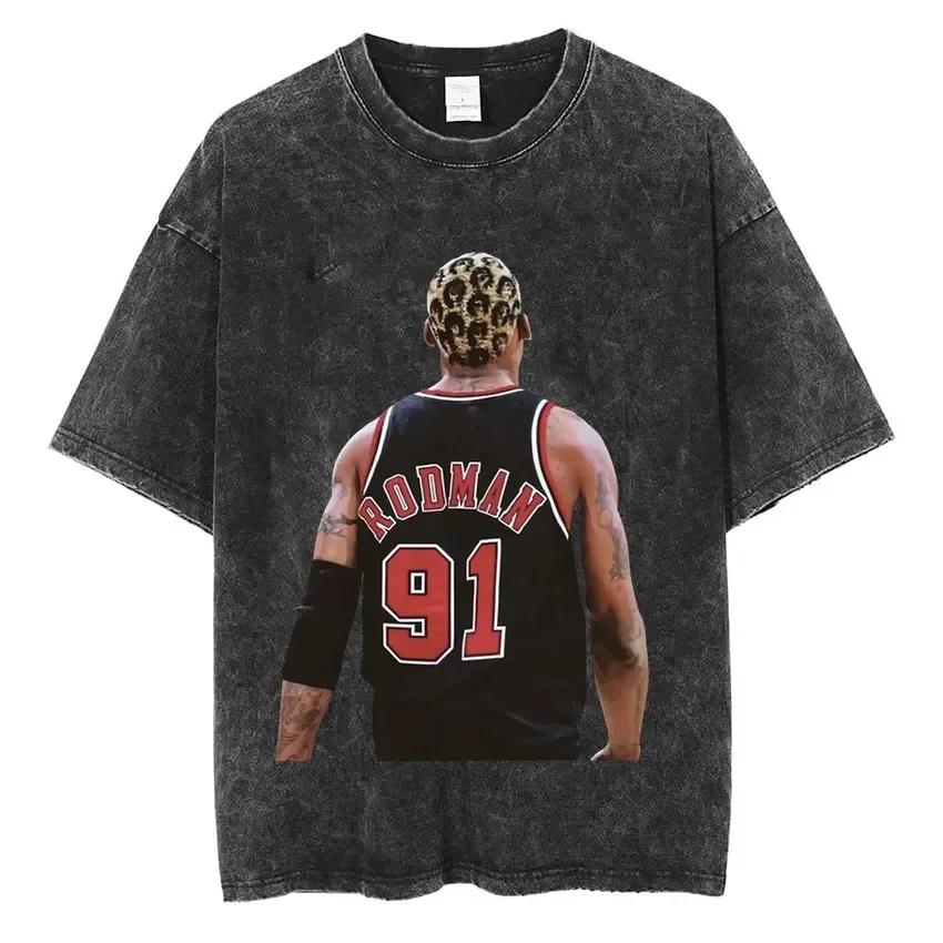 2026 Dennis Rodman Basketball Graphic T Shirt Men's Vintage Washed Short Sleeve T-shirts Men Men Hip Hop T-Shirt Streetwear