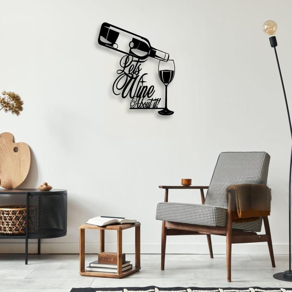 Wrought Iron Wine Bottle Glass Wall Decor Black Art for Home Living Room Bar