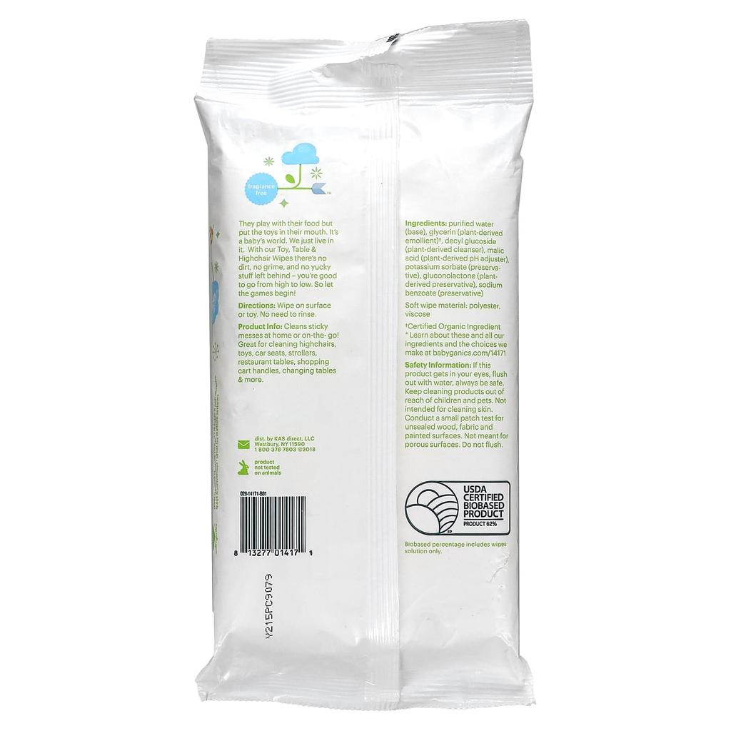 Toys, Table + Toddler Chair Wet Wipes, Unscented, 25 Count