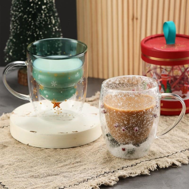 Christmas milk coffee star  cup double-layer insulated high boron glass Christmas cup