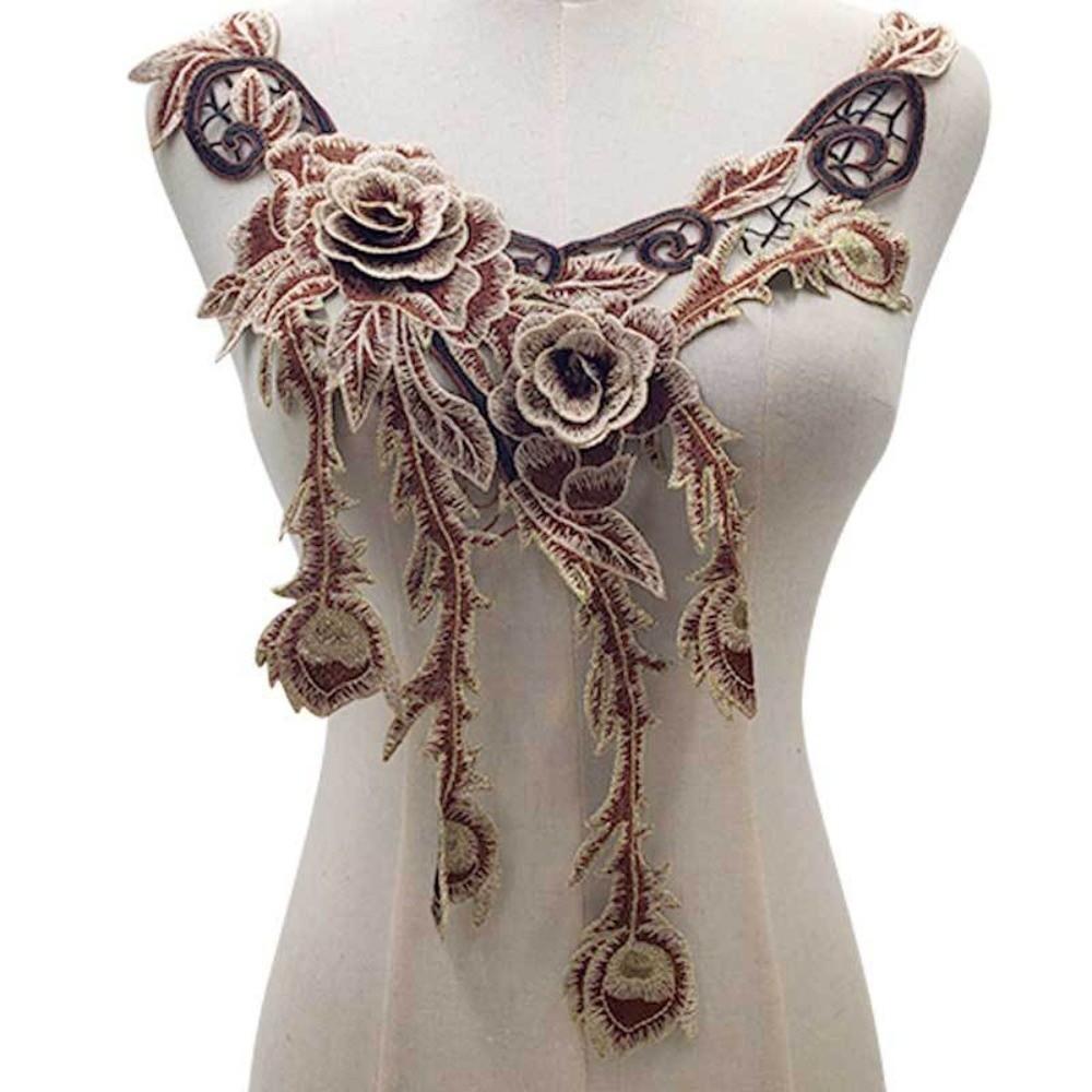 Hollowed Out Neckline Collar Applique Embroidered Fabric Applique  Sewing Clothing Accessories кофейный