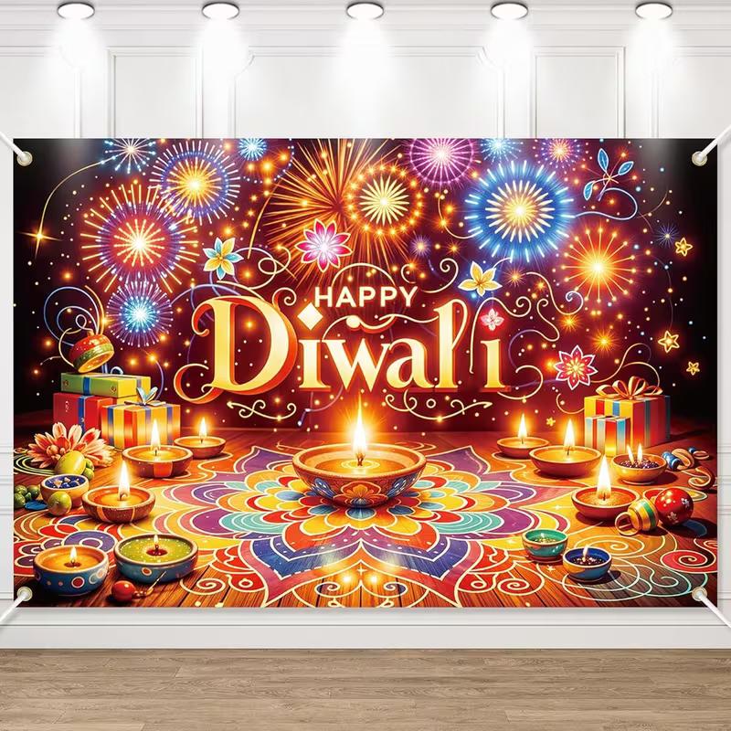 

2D Diwali Party Backdrop, Washable Colorful Rangoli Background Cloth for Diwali Festival Home Party Decor 47.2x31.5inch/120*80cm