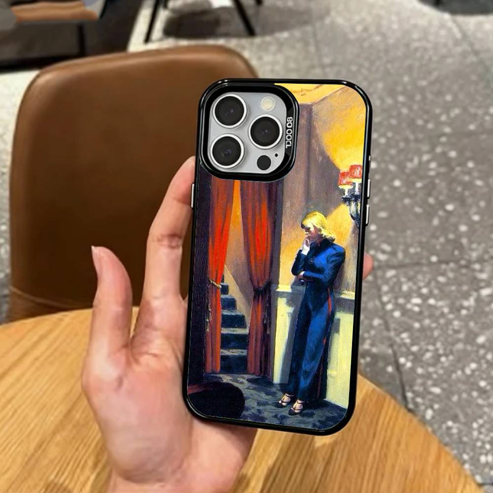 Cool E-edward H-hopper Art Phone Case For iPhone17,16,15,14,13,12,11 Plus,Pro Max Colored Silver Plated Inside Cover
