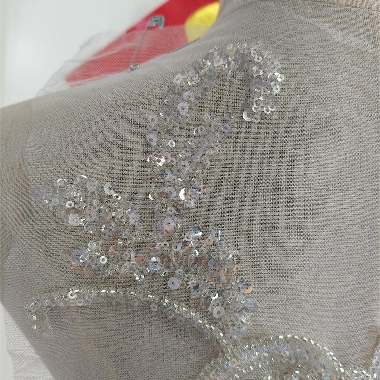 White Gold Bead Embroidery Applique Heavy Industry Accessories, Dress Decoration Accessories Diy Wedding Accessories Embroidery Applique