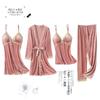 Pajamas women's spring, autumn and winter golden velvet sexy four-piece set, suspender nightgown with chest pad set, simple and comfortable loungewear