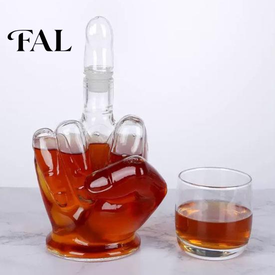 Cool Bourbon Decanter for Men 3D Middle Finger Whiskey Decanter, 1000ml Lead-free Glass Spirit Bottle with Creative Glassware Fathers Day