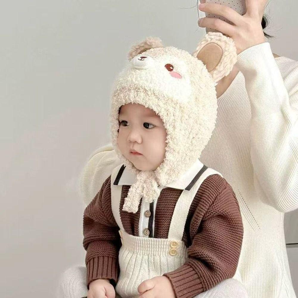 Cartoon Kids Earflap Beanie Thick Plush Lined Infant Winter Cap Toddler Warm Hat Cold Weather
