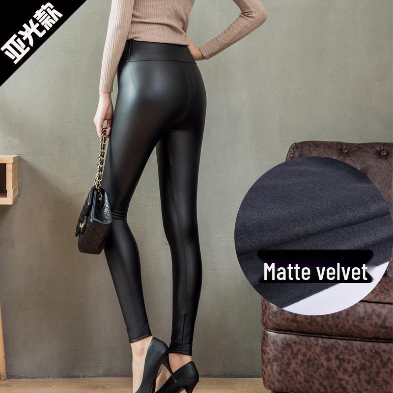 Damen High Waist PU Leder Skinny Hose - Glänzend Matt, Hüftlift, Plus Samt, Herbst/Winter Leggings