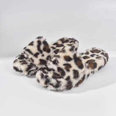 Pantofole da donna a leopardo, scarpe basse in pelliccia, scarpe con plateau, infradito in peluche corto a punta aperta, casual, nuove per l'inverno 2025, calde, pantofole in cotone Mujer