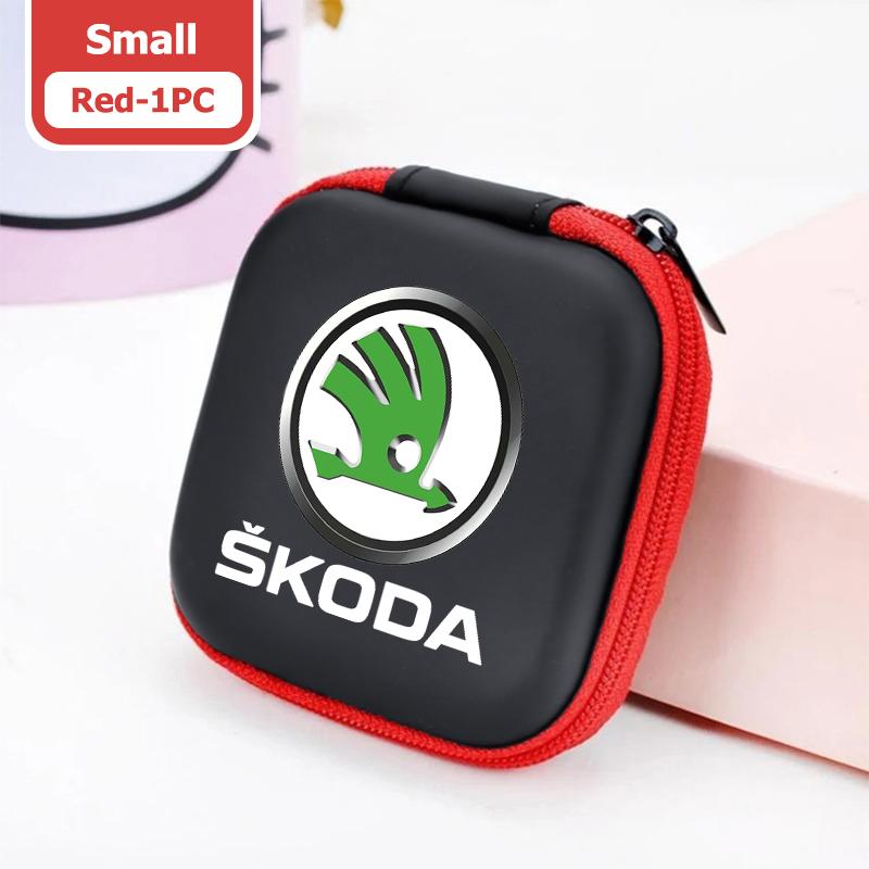 AAABR1 For Skoda Portable Mini Car Earphone Data Cable Charger Storage Bag Accessories Kodiaq Fabia Kamiq Karoq Octavia 2 3 Rapid Scala