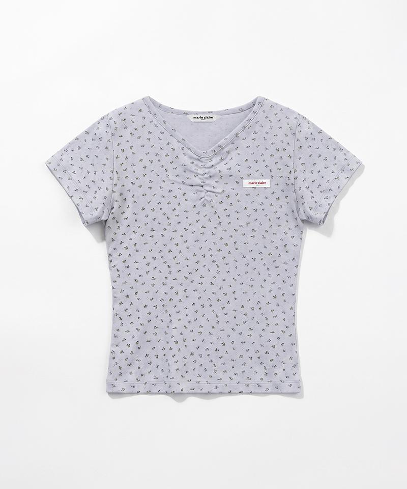 MARIE CLAIRE V-Neck Flower Short Sleeve T-Shirt (Magbts37Msb)