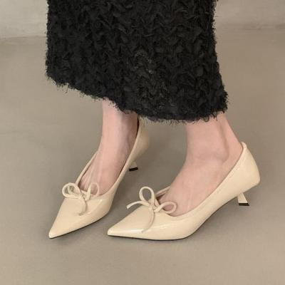 French Gentle Wind Bow Shallow Mouth Single Shoes Women's Shoes 2025 New Spring and Autumn Temperament Pointed Thin Heel Commuter Shoes
