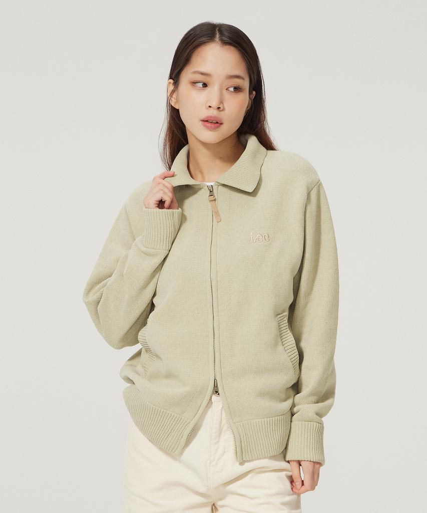 Lee Collared Zip-Up Cardigan Light Green