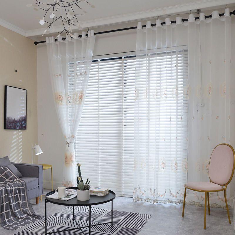 European Embroidered Gauze Curtain Curtain Mesh Finished White Yarn Door Curtain Bedroom Living Room Balcony