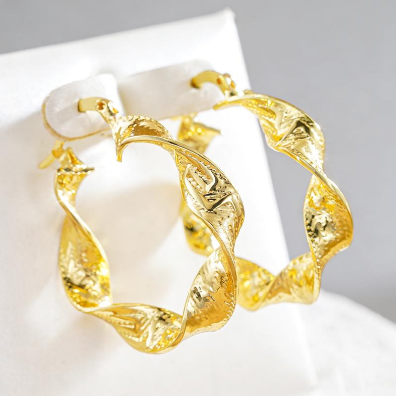 Huitan Twisted Textured Gold Color Hoop Earrings for Women Trendy Chunky Circle Earrings for Female Fashion Zircon Accessories