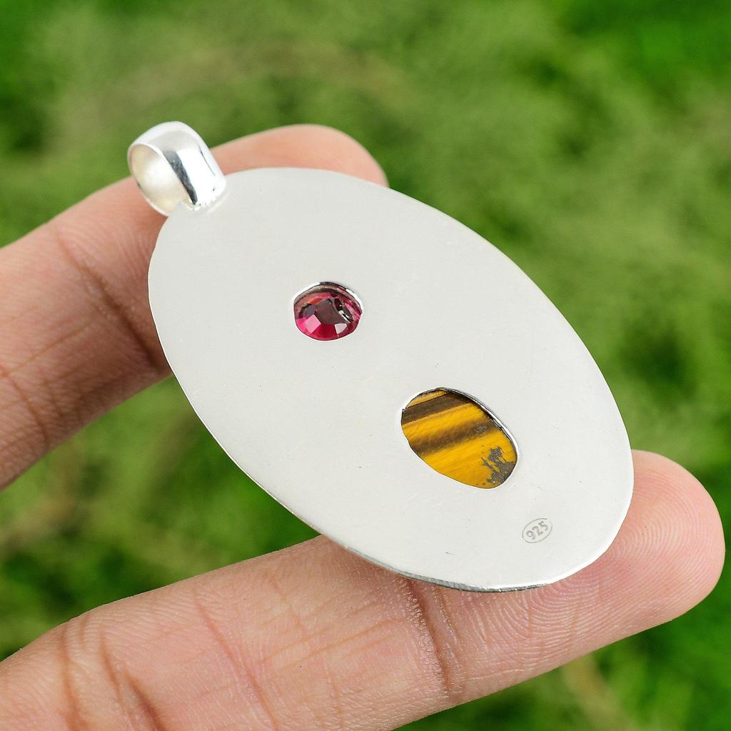 Daughters Day Sale Sterling Silver Tiger's Eye Stone Rubellite Pendant Jewelry