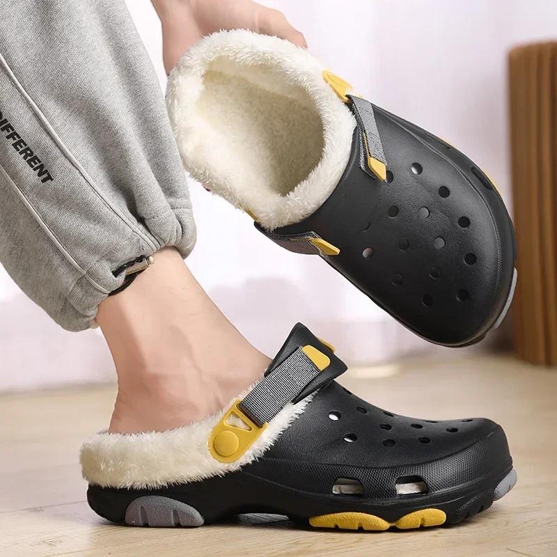 

Autumn Winter Men s Short Plush Closed Toe EVA Slippers 2024 Fashion New Indoor Platform Shoes for Men Casual Home Cotton Shoes