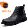 Mens Boots High Quality Men Chelsea Boots Autumn Winter Ankle Boots Plush Warm Outdoor Snow Shoes Crocodile Pattern Casual Shoes