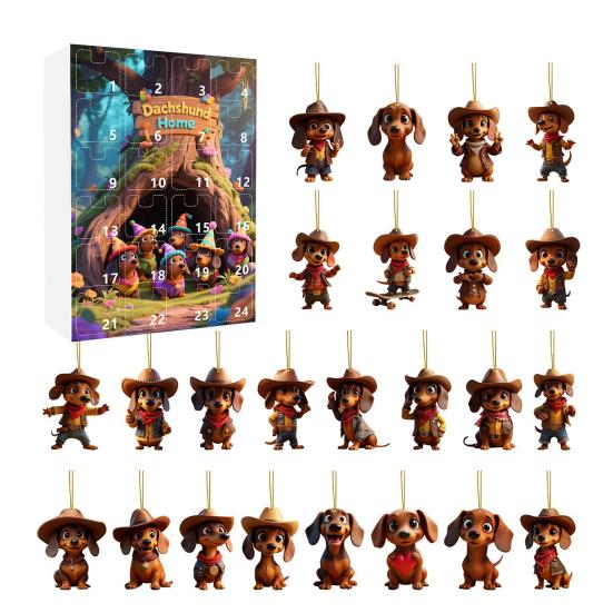 Dachshund Dog Advent Calendar 2025 24 Days Christmas Countdown Calendar with 2D Acrylic Hanging Dachshund Ornaments for Xmas Tree Decor