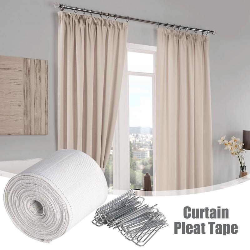 6m White Pleat Tape for Curtains with 15 four claw hook Drape Making Accessories for Living Room Home Bedroom Enhancement