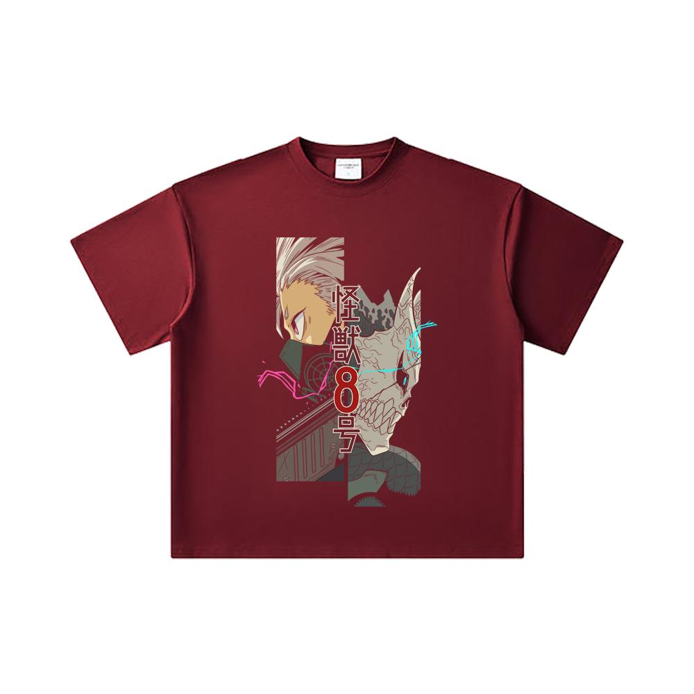 

260 GSM Double Yarn 32 Count 100% Cotton Kaiju No 8 V17 Print Unisex Heavy Cotton T Shirt 2XL вина червоного кольору