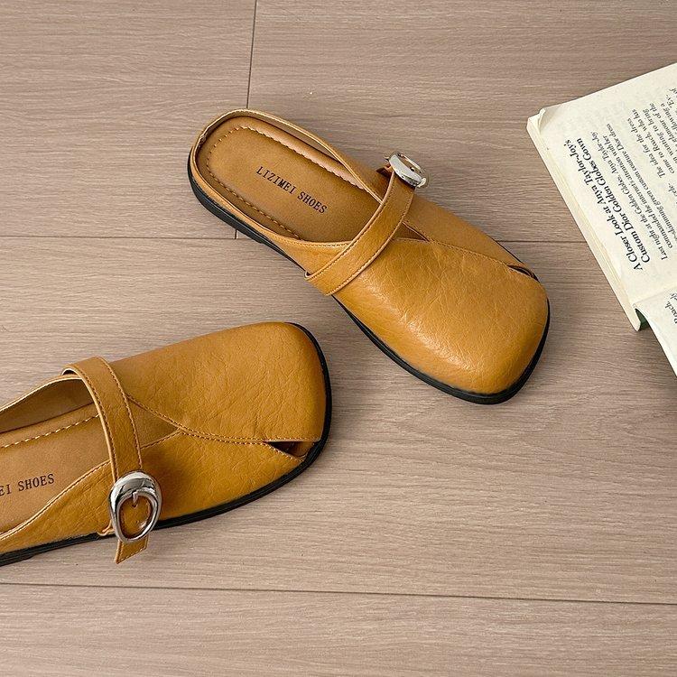 

Soft leather bag head cool slippers women s 2025 summer new French soft bottom bag head half drag small fragrant wind one foot Mary Jane 40 оранжевый