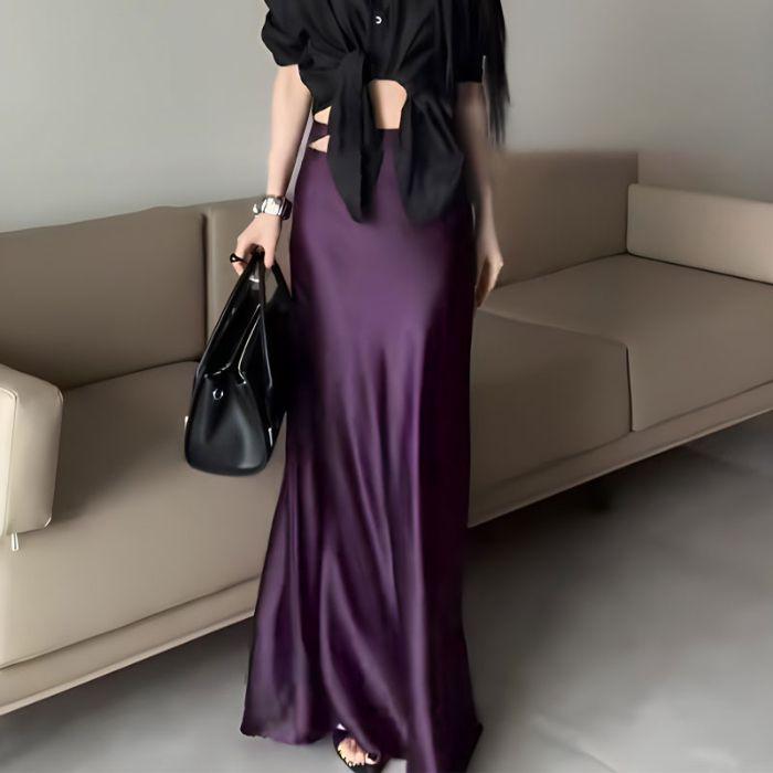 Champagne Satin Fishtail High-End Silk Skirt for Women - Summer 2025
