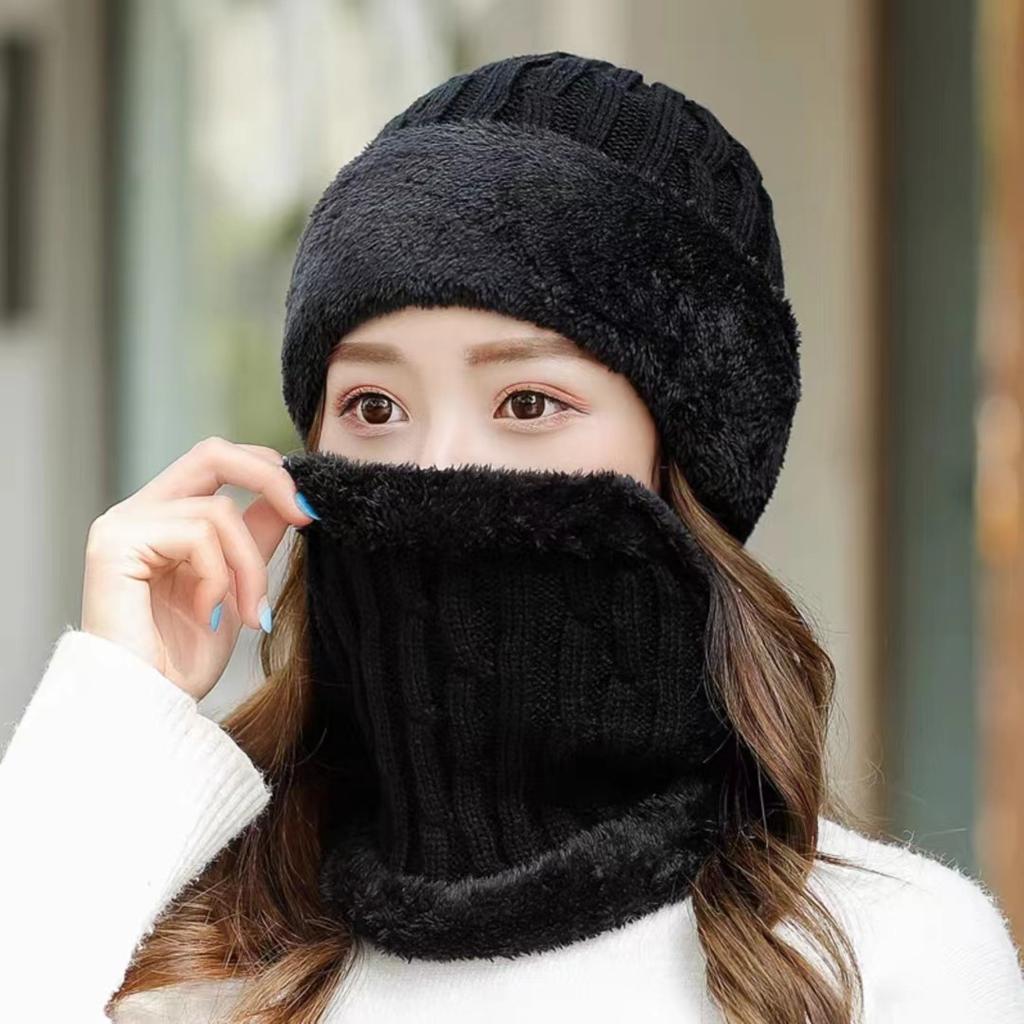 Warm Wool Hat Thickened and Velvet Knitted Hat for Autumn and Winter Travel Old Man Hat Family Warm Set