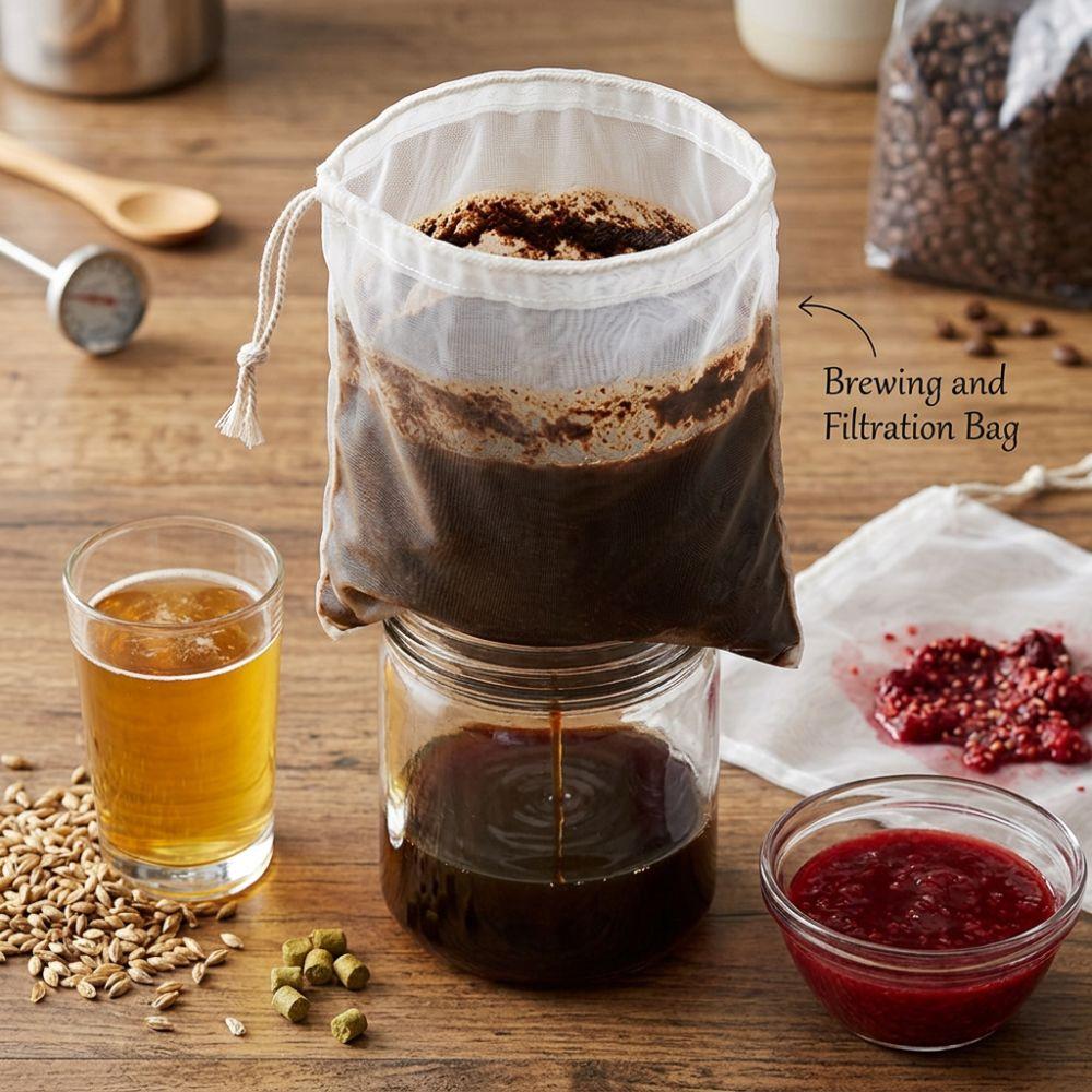 2 pcs Food Grade Fine Mesh Filter Bag 100 Mesh Brewing Filter Pouch Home Brew Strainer Bag Bars