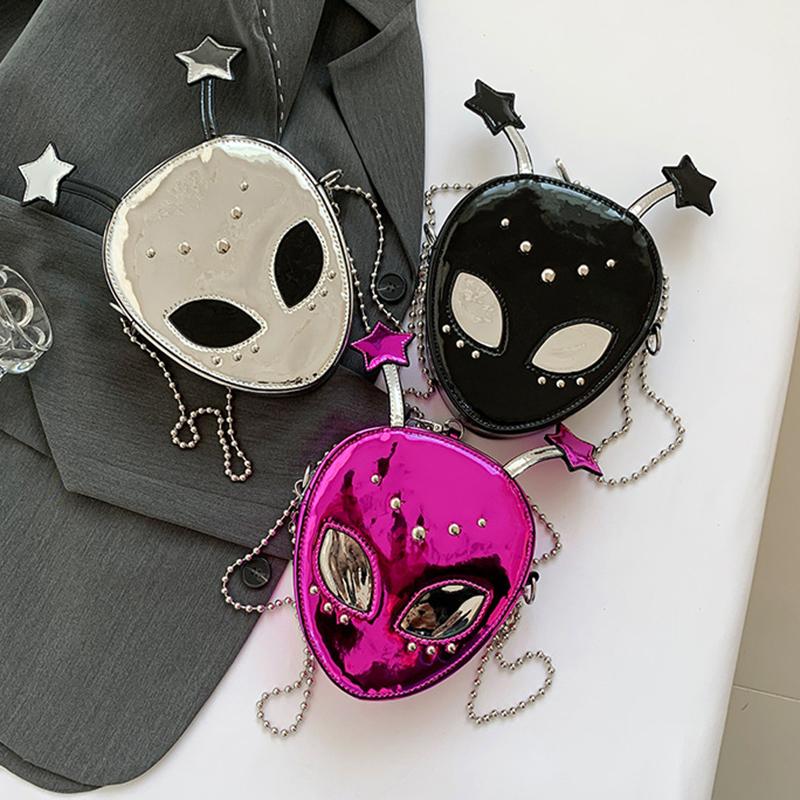 Alien Pattern Shoulder Bag PU Leather Halloween Purse for Women Chain Crossbody Messenger Bag Halloween Female Chic Purse CLE