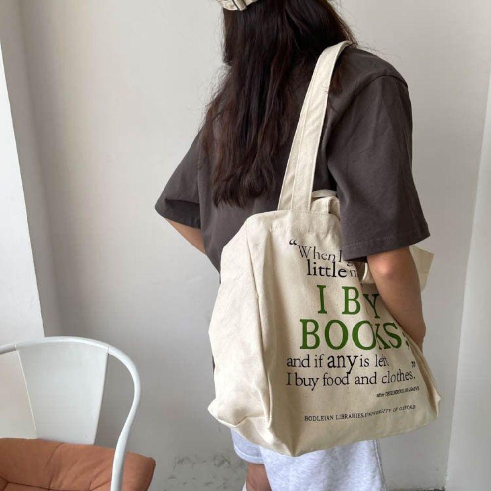 Minimalist Large Capacity Letter Print Tote Bag Shopping Handbag Woman Shoulder Bag Zipper Casual Underarm Bag Work
