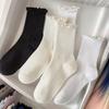 Lace-Edged Mid-Calf Socks: Four-Season Japanese-Style Solid Color Pile and Knee-High.